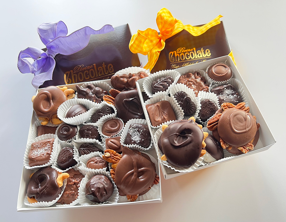 Chocolate Assortment, 10 ounce and 1 1/4 pound box with ribbon